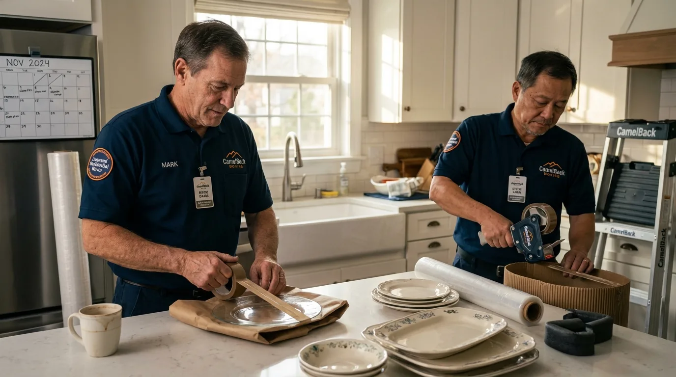 Professional crew packing kitchen dishware in Chalfont, PA